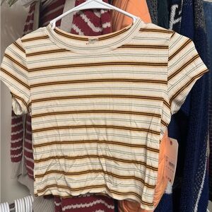 Billabong Cream and Brown Striped Crop Top